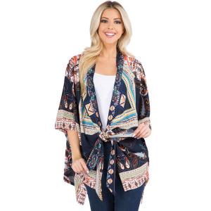 Wholesale Tie Front Kimonos<br>3107/3109/4243/A110  3107 - Navy Multi<br>
Modern Abstract Tie Front Kimono - 
