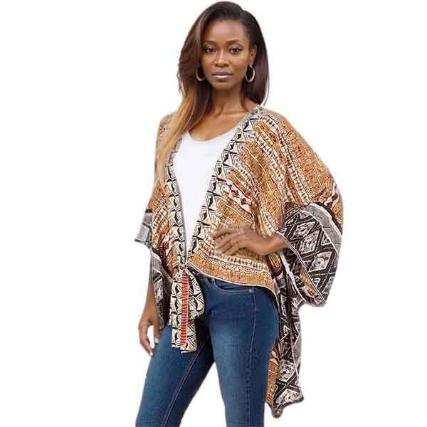 wholesale Tie Front Kimonos<br>3107/3109/4243/A110  3109 - Brown Multi<br>
African Earth-Tone Tie Front Kimono - One Size Fits Most