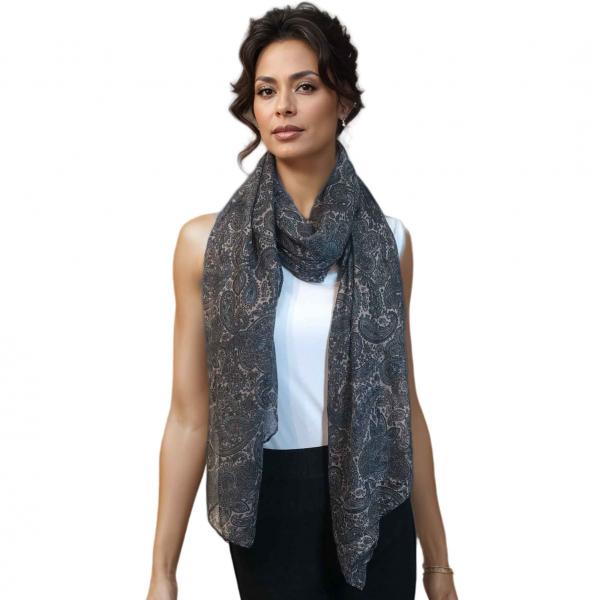 Wholesale 3861 - Assorted Cotton Feel Summer Scarves 9172 - Grey<br>
Paisley Summer Scarf - 31.5