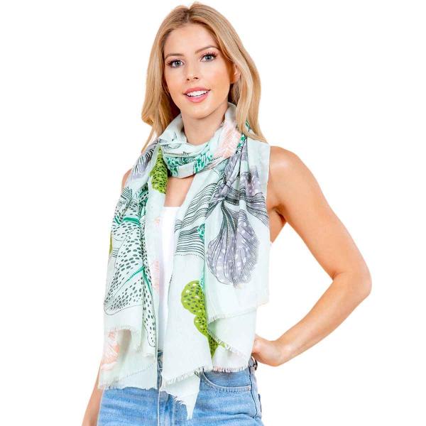 Wholesale 3861 - Assorted Cotton Feel Summer Scarves 4251 - Green<br>
Floral with Gold Foil Scarf  - 33