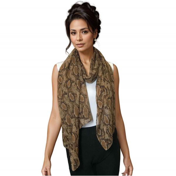 Wholesale 3861 - Assorted Cotton Feel Summer Scarves 4116 - Brown<br>
Reptile Print Scarf - 24