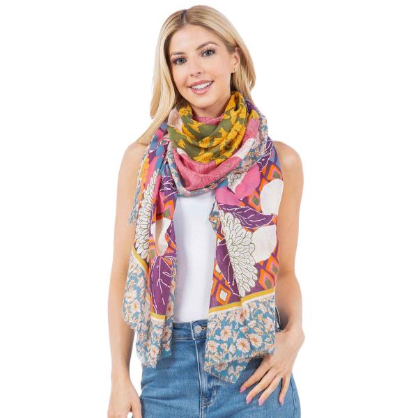 wholesale 3861 - Assorted Cotton Feel Summer Scarves 4280/PU - Vibrant Floral<br>
Cotton Feel Scarf - 36