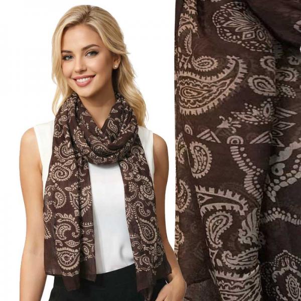 wholesale 3861 - Assorted Cotton Feel Summer Scarves 1187 - Brown Paisley - 35