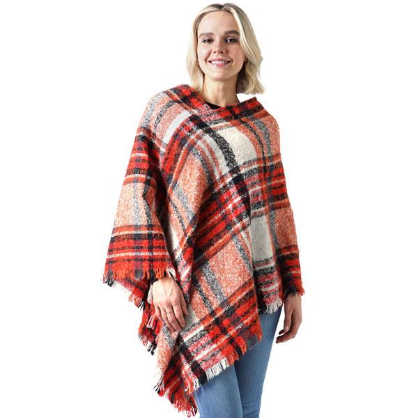 wholesale Plaid Woven Nubby Ponchos - 9852/10022 9852 - Rust Multi - One Size Fits Most