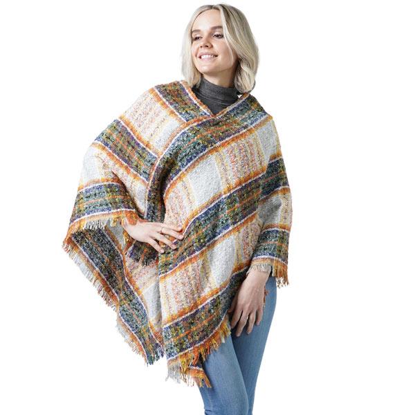 wholesale Plaid Woven Nubby Ponchos - 9852/10022 10022 - Green/Gold Multi  - One Size Fits Most