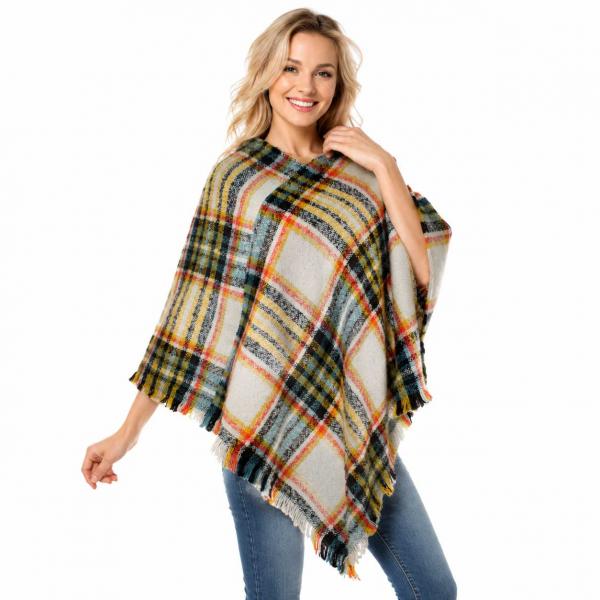 wholesale Country Style Plaid Woven Ponchos  9787 - Gold/Blue Multi - One Size Fits Most