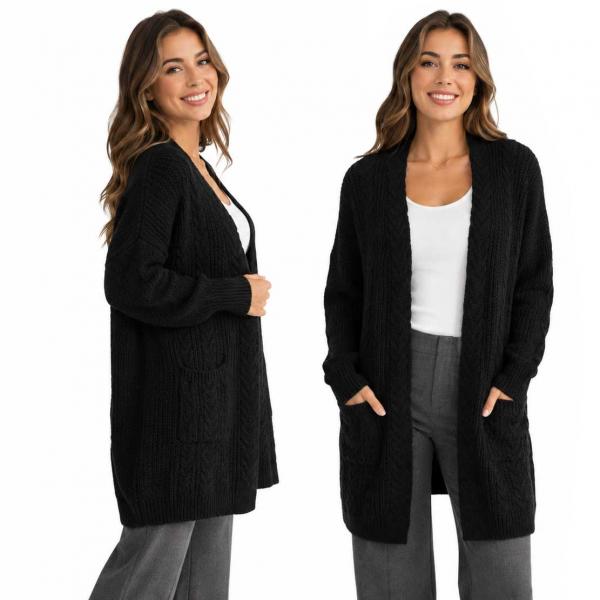 wholesale 5120 - Cable Knit Cardigans Black - One Size Fits Most