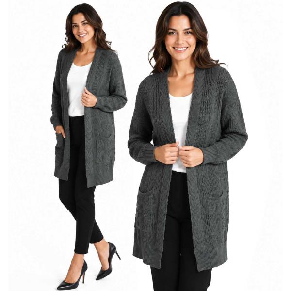 wholesale 5120 - Cable Knit Cardigans Charcoal - One Size Fits Most