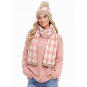 4044 - Argyle Cashmere Feel Hat and Scarf Sets 4044 - Beige Border<br>
Argyle Print
 - One Size Hat/12
