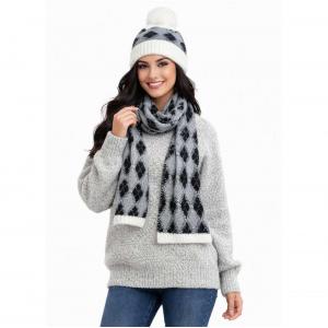4044 - Argyle Cashmere Feel Hat and Scarf Sets 4044 - White Border<br>
Argyle Print
 - One Size Hat/12