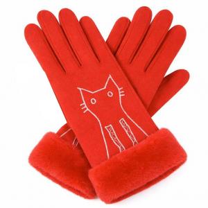 Wholesale 3897 - Cat Motif Gloves 1224 - Red  - 