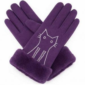 Wholesale 3897 - Cat Motif Gloves 1224 - Dark Plum - 