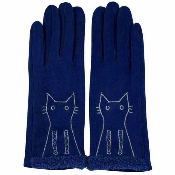 wholesale 3897 - Cat Motif Gloves 1224 - Blue - 