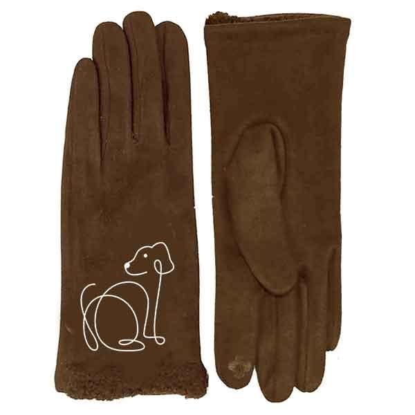 wholesale 3897 - Cat  and Dogs Motif Gloves 1228 - Brown Dog - 