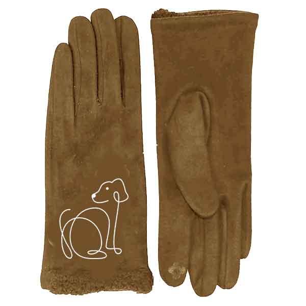 wholesale 3897 - Cat  and Dogs Motif Gloves 1228 - Camel Dog - 
