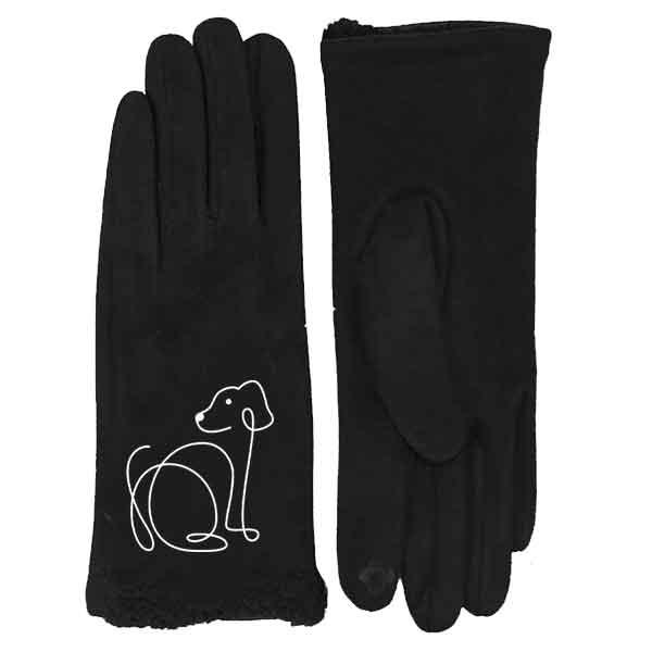 wholesale 3897 - Cat  and Dogs Motif Gloves 1228 - Black Dog - 