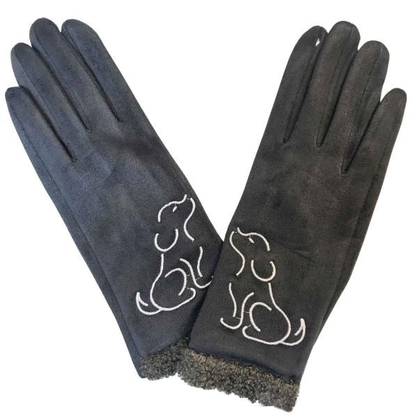 wholesale 3897 - Cat  and Dogs Motif Gloves 1226 - Grey Dog - 