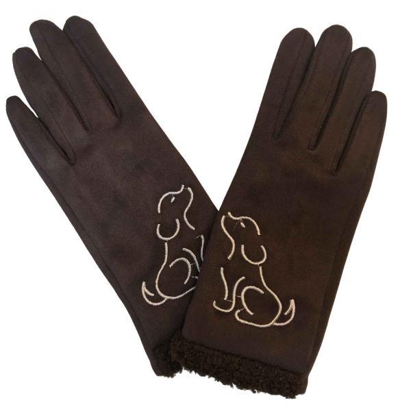 wholesale 3897 - Cat  and Dogs Motif Gloves 1226 - Brown Dog - 