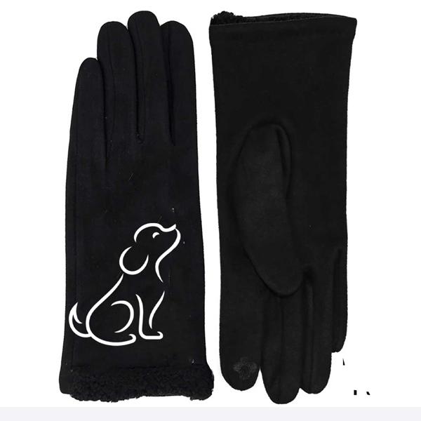 wholesale 3897 - Cat  and Dogs Motif Gloves 1226 - Black Dog - 