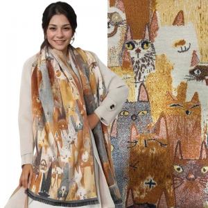 3898 - Cashmere Feel Shawls 3956/B/01
Whimsical Cat Motif Design - 26' x 70
