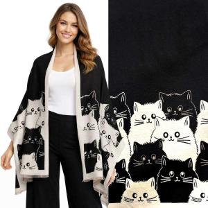 Wholesale 3898 - Cashmere Feel Shawls Cats/01 - Curious Cats
Cat Motif Design - 26' x 70