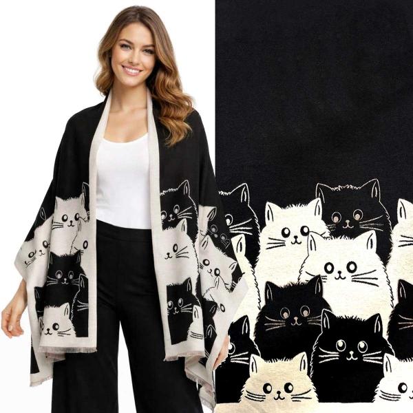 wholesale 3898 - Cashmere Feel Shawls Cats/01 - Curious Cats
Cat Motif Design - 26' x 70