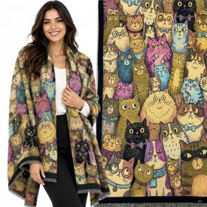 Wholesale 3898 - Cashmere Feel Shawls CATS/03 - Cats on Black
 - 26' x 70