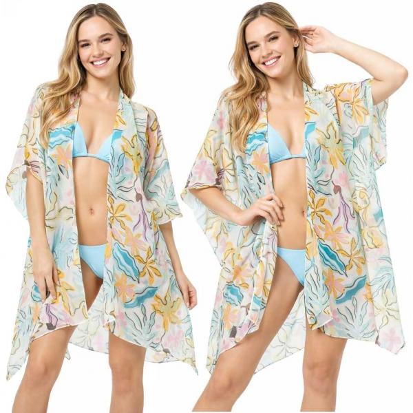 wholesale 5100 - Tropical Print Kimonos Tropical Ivory - 