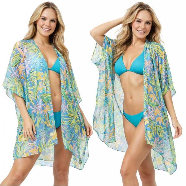 wholesale 5100 - Tropical Print Kimonos Tropical Blue - 