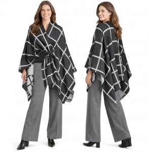 3919/T - Reversible Sueded Window Pane Loop Capes #01<br>
Black/Light Grey  - 