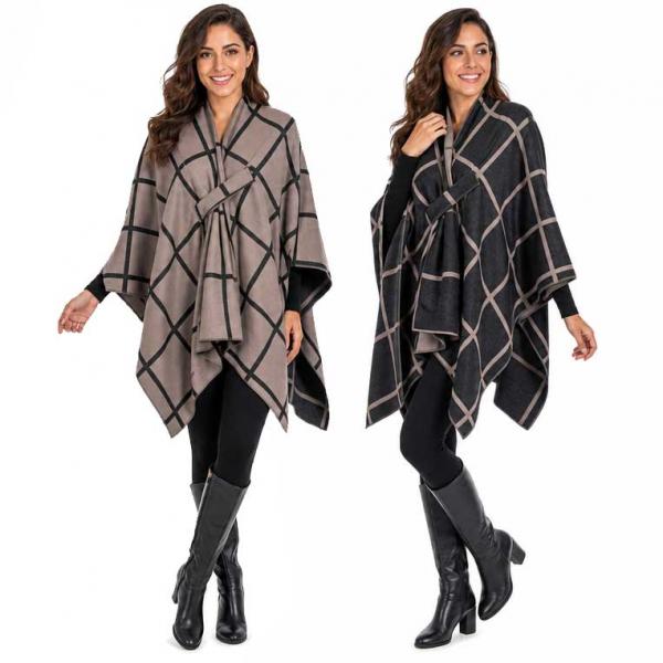 wholesale 3919/T - Reversible Sueded Window Pane Loop Capes #16<br>
Taupe/Black - 