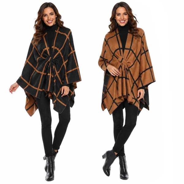 wholesale 3919/T - Reversible Sueded Window Pane Loop Capes #04<br>
Black/Copper - 