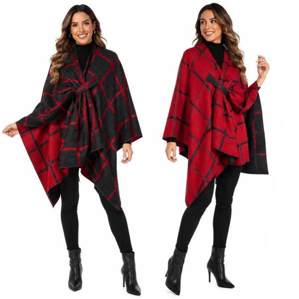 wholesale 3919/T - Reversible Sueded Window Pane Loop Capes #05<br>
Black/Red  - 