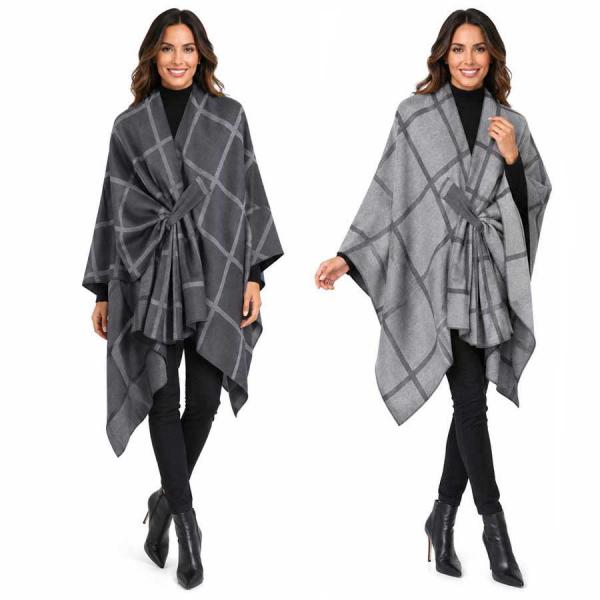 wholesale 3919/T - Reversible Sueded Window Pane Loop Capes #06<br>
Charcoal/Grey - 