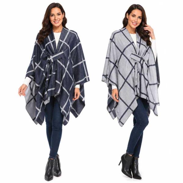 wholesale 3919/T - Reversible Sueded Window Pane Loop Capes #11<br>
Navy/Grey - 