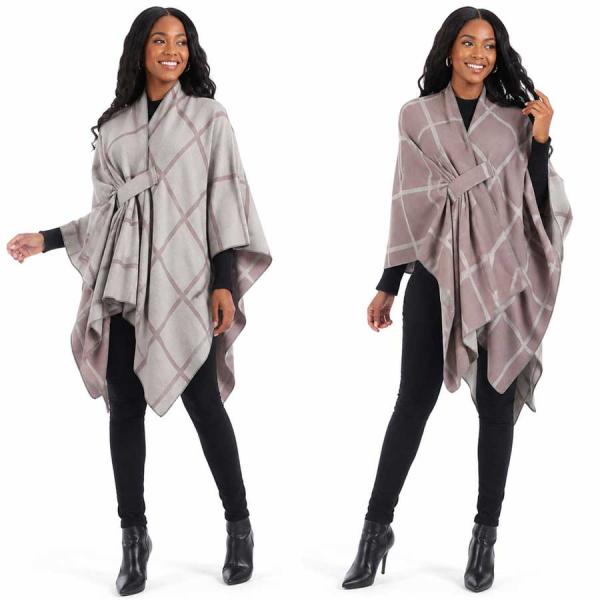 wholesale 3919/T - Reversible Sueded Window Pane Loop Capes #15<br>
Taupe/Grey** (MB) - 