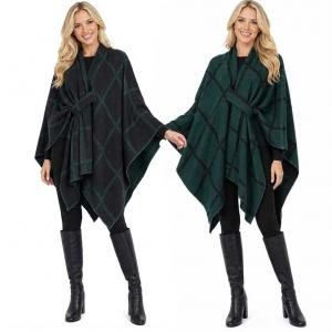 3919/T - Reversible Sueded Window Pane Loop Capes #17<br>
Green/Black  - 