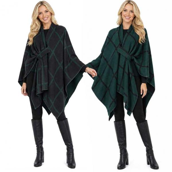 wholesale 3919/T - Reversible Sueded Window Pane Loop Capes #17<br>
Green/Black (MB) - 