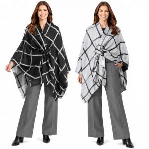 3919/T - Reversible Sueded Window Pane Loop Capes #01<br>
Black/Light Grey  - 