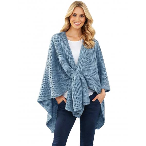 wholesale 3921/T - Waffle Weave Loop Capes #04<br>
Denim Blue  - 