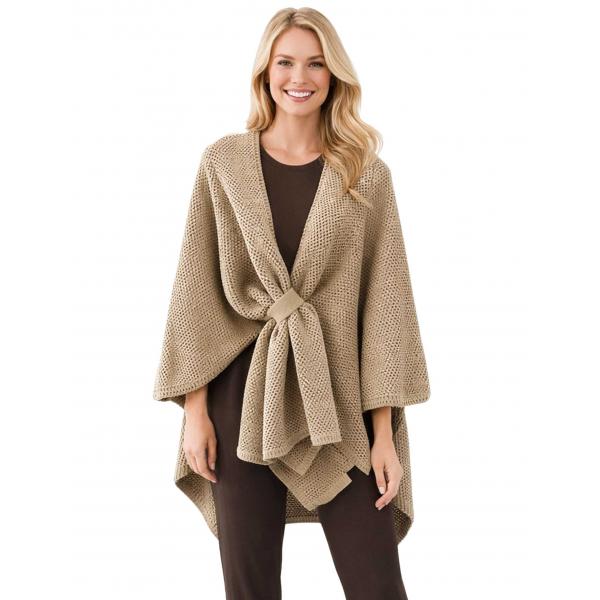 wholesale 3921/T - Waffle Weave Loop Capes #08<br>
Taupe  - 