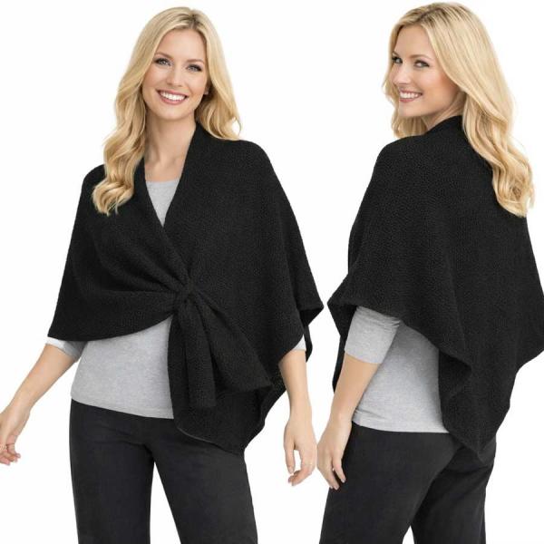 wholesale 3921/T - Waffle Weave Loop Capes #01<br>
Black
 - 