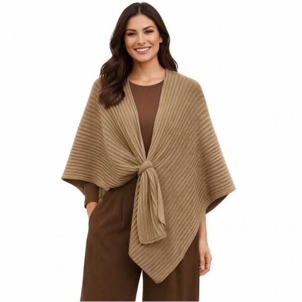 wholesale 3922/T - Ribbed Knit Loop Shawl #05<br>
Tan
 - 