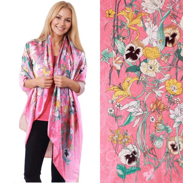 wholesale Colors for Easter 2995 Charmeuse Shawl<br>#13 Coral Flowers & Vines - One Size Fits All