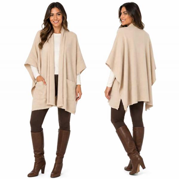 wholesale 301/T - Oversized Capes with Pockets #02<br>
Beige - 