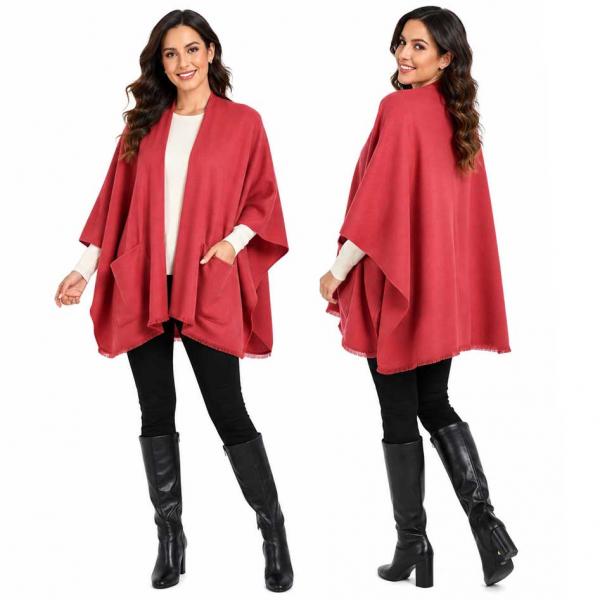 wholesale 301/T - Oversized Capes with Pockets #03<br>
Red - 