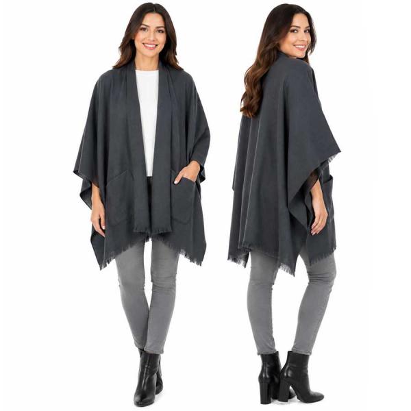 wholesale 301/T - Oversized Capes with Pockets #06<br>
Black - 