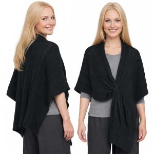 3939/T - Cable Knit Ruana with Loop #07<br>
Black - 