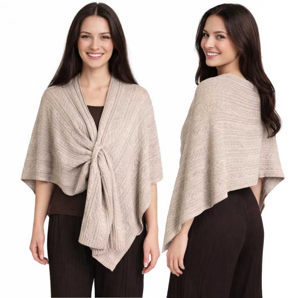 wholesale 3939/T - Cable Knit Ruana with Loop #03<br>
Beige
 - 