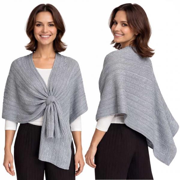 wholesale 3939/T - Cable Knit Ruana with Loop #01<br>
Grey - 